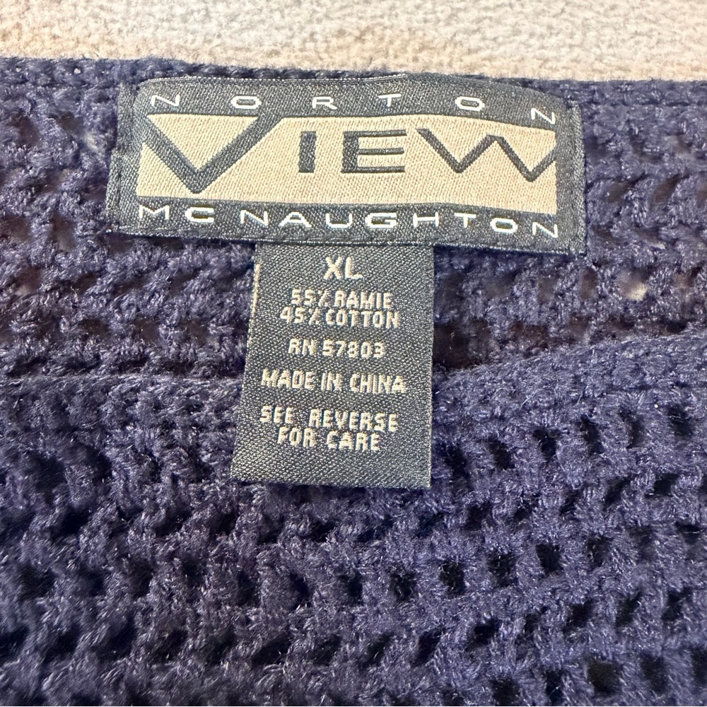 Norton McNaughton-View- Women’s Crochet Boxy Sweater- Navy- American Flag- XL - Picture 3 of 5